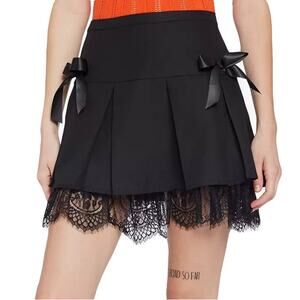 NWOT HOT TOPIC Skirt L Black Pleated Lace Bow Layered A-Line Rush Mini Tutu Goth